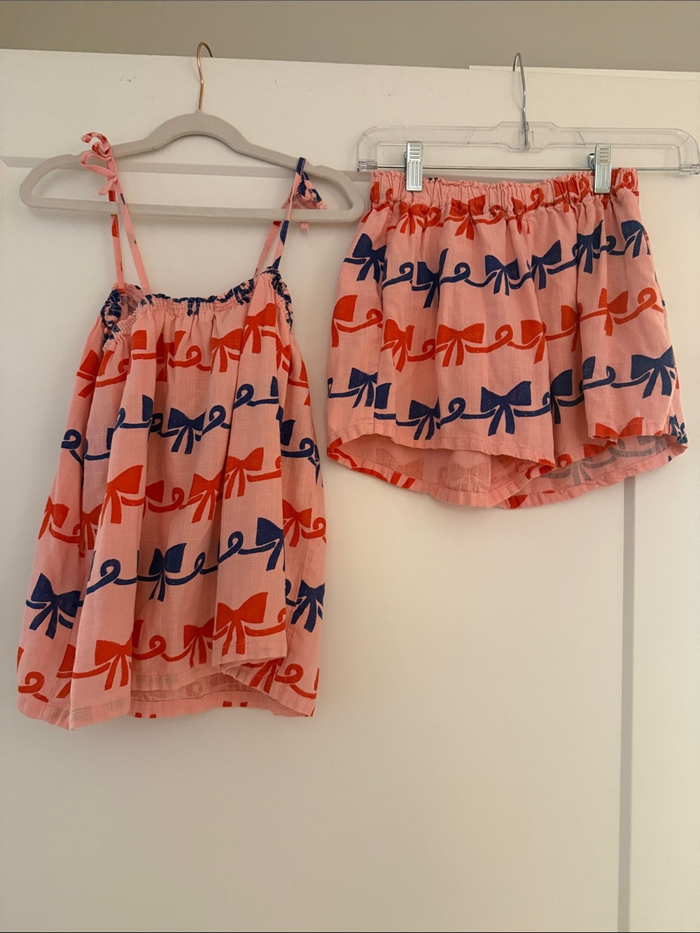 BOBO CHOSES Girls Pink Bow-Print Pajama Set - Tank Top & Shorts
